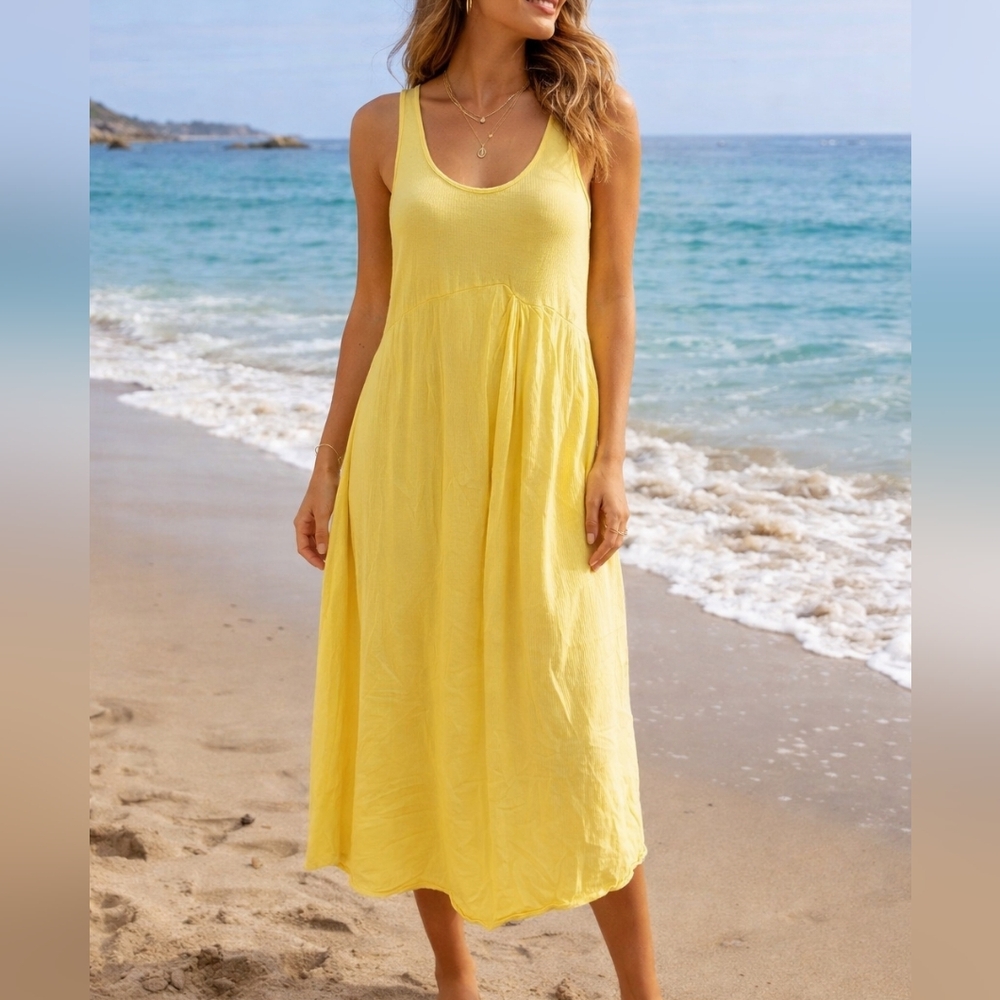 Anthro Yellow Midi Dress Small | Flowy Boho Sundress Tank Empire Waist S